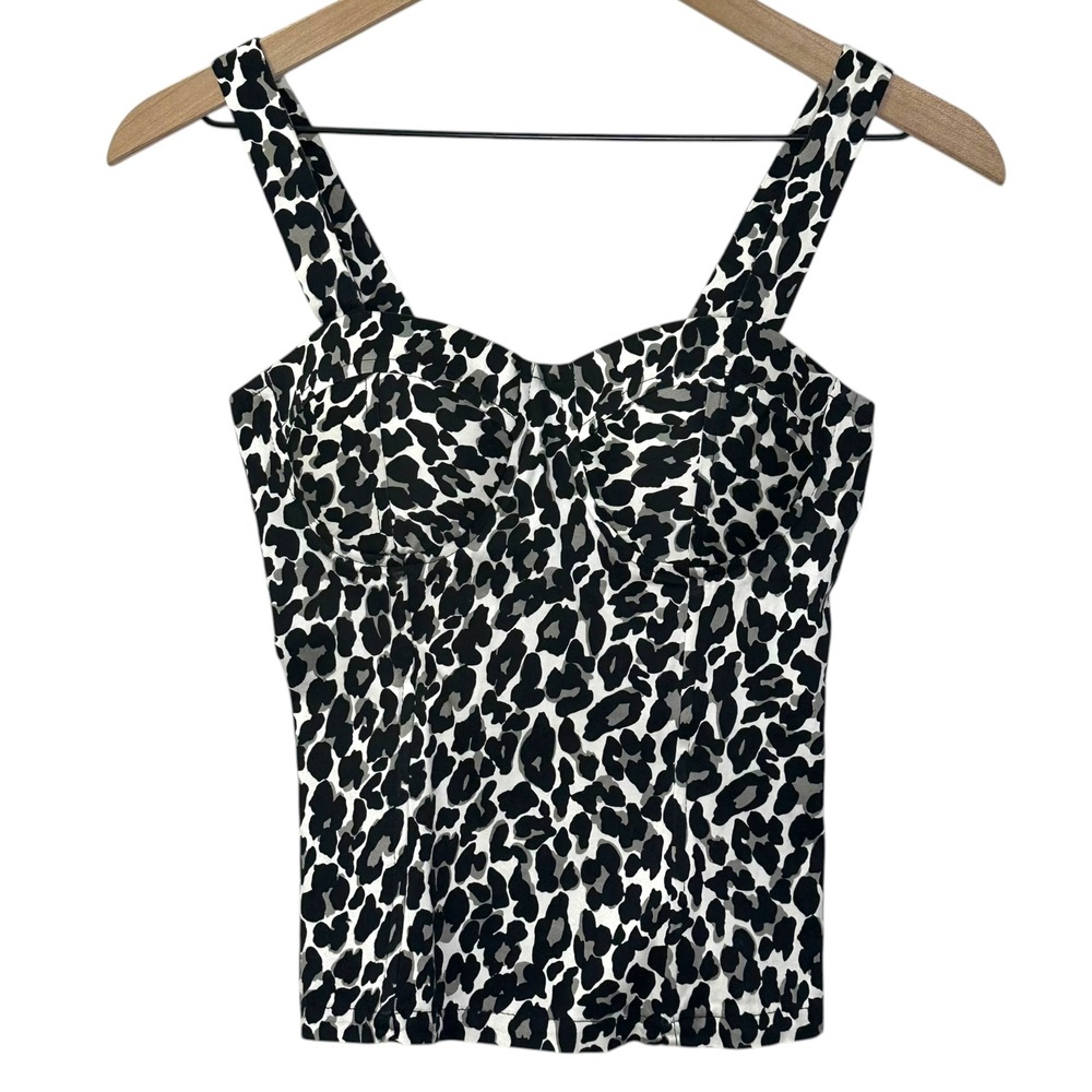 Leopard Print Corset Bustier Camisole Top Smocked Back Y2K